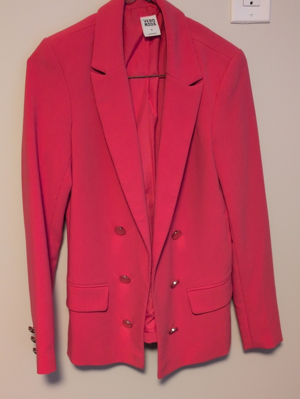 Vero Moda Double-Breasted Coral Pink Blazer
